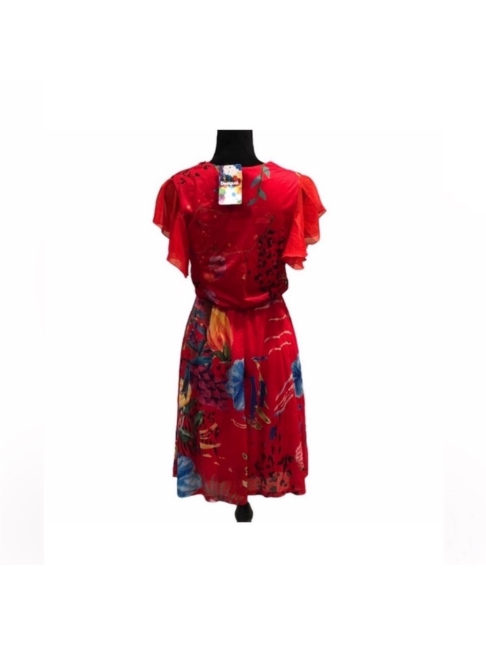 Desigual Miranda NWT bohemian feminine faux wrap red floral sexy dress medium - Picture 3 of 16
